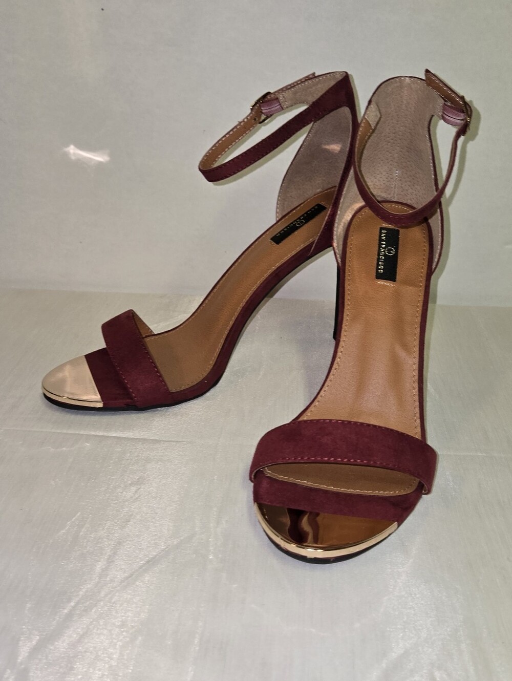 Daily Shoes Ankle-Strap Open-Toe Heels in Wine Suede